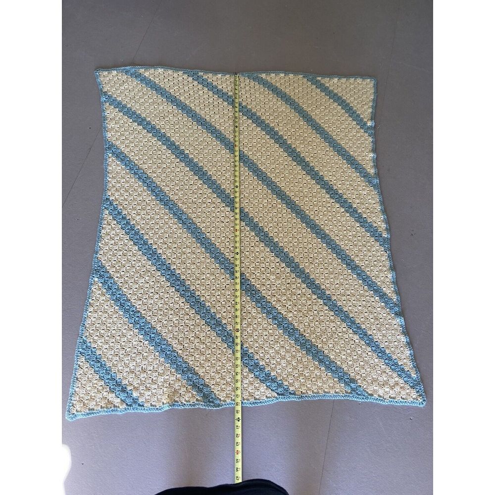 Crochet Handmade Afghan Lap Throw Blanket Yellow /greenish Teal 58x47